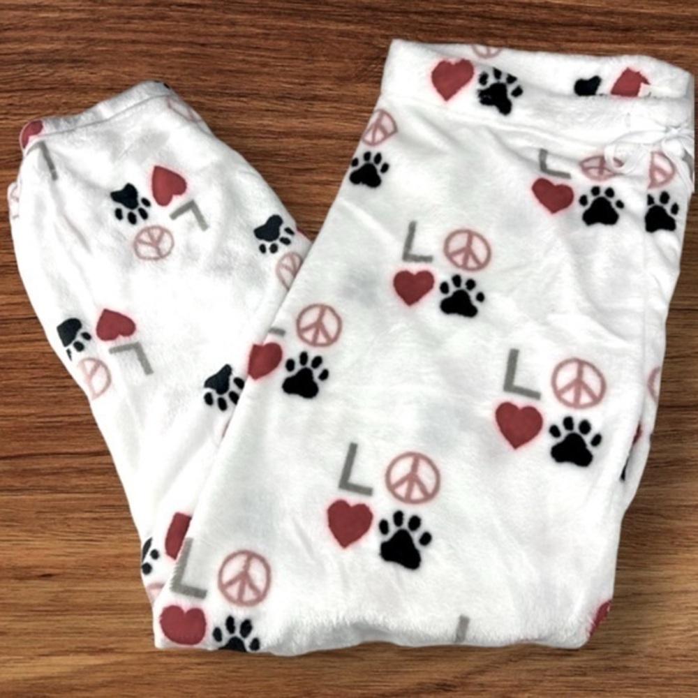 Berkshire - ‘LOVE Paw - White’ Fleece Lounge Pants. SZ: XLarge. NWT.